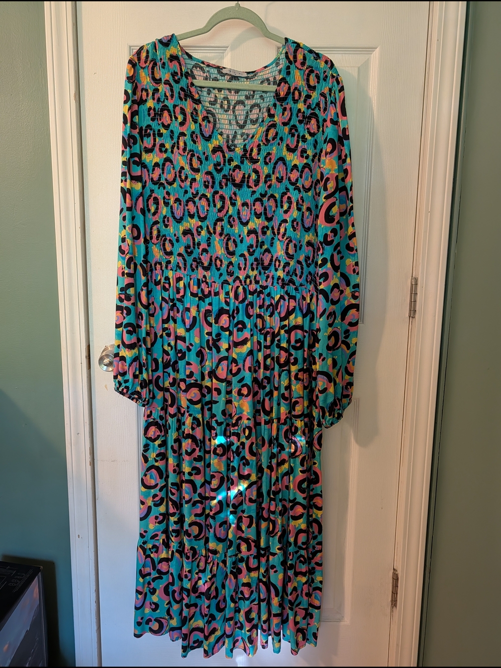 Women’s Turquoise Animal-Print Midi Dress